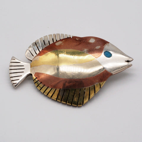 Mexican Taxco ''Metales Casados'' Sterling Silver Fish Brooch