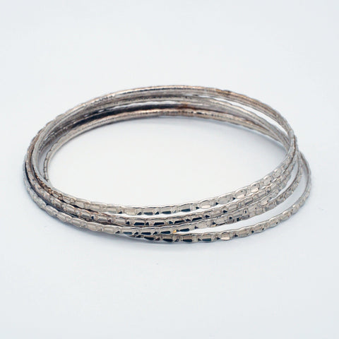 Set of 5 Sterling Silver Textured Bangle Bracelets