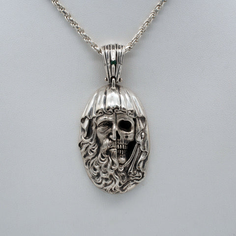 Half Skull Face Sterling Silver Necklace