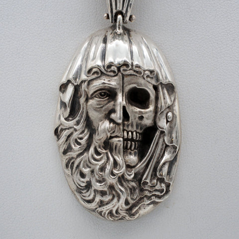 Half Skull Face Sterling Silver Necklace