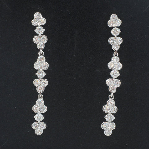 Lady's 18k White Gold Triple Diamond Link Earrings - Brand New