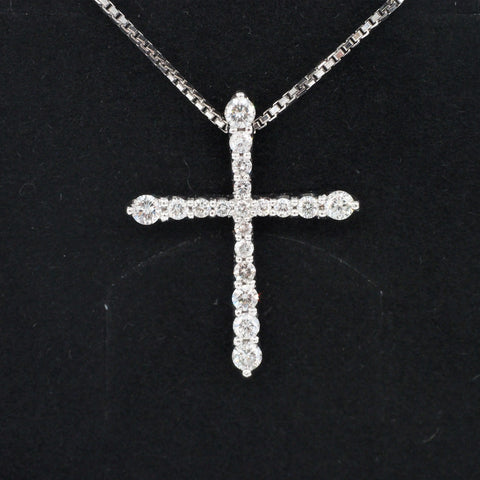 Lady's 18k White Gold Diamond Single Cross Pendant w/Chain - Brand New