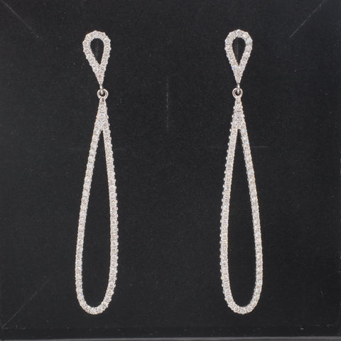 Lady's 18k White Gold Double Long Loop Diamond Earrings - Brand New