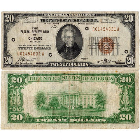 1929 $20 Chicago Federal Reserve Bank Note Fr. 1870-G - Very Fine