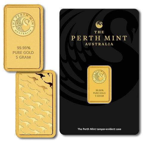 5 gram Perth Mint Kangaroo .9999 Gold Bars in Assay Card