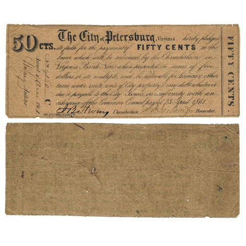 1861 50¢ City of Petersburg, Virginia (Civil War Issue) - Very Good