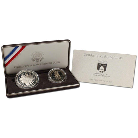 1989 Congress Bicentennial Two Coin Commemorative Proof Silver Dollar Set - OGP & COA