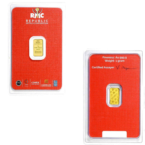 1 gram RMC .9999 Gold Bars in Assay Card