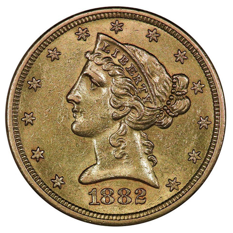 1882-S $5 Liberty Head Gold Coin - Choice About Uncirculated