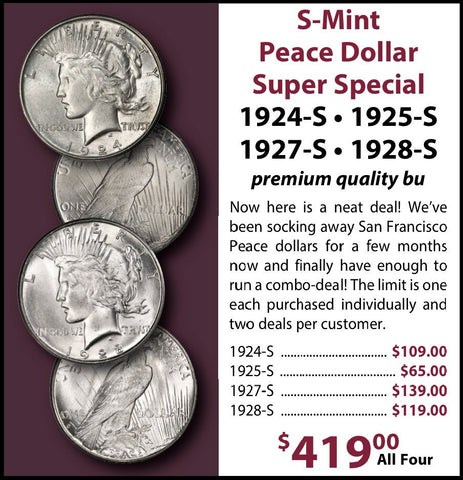 S-Mint Peace Dollar Super Special 1924-S • 1925-S 1927-S • 1928-S - PQ BU