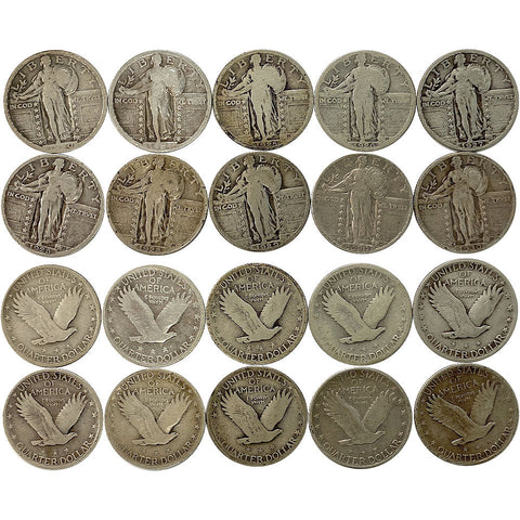 10 Different Standing Liberty Quarters in VG or Better - Includes Mintmarks and a Pre-1925