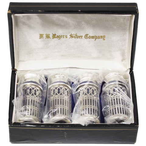 F.B. Rogers Silver Plate Cobalt Blue Glass Salt & Pepper Shakers w/ Box
