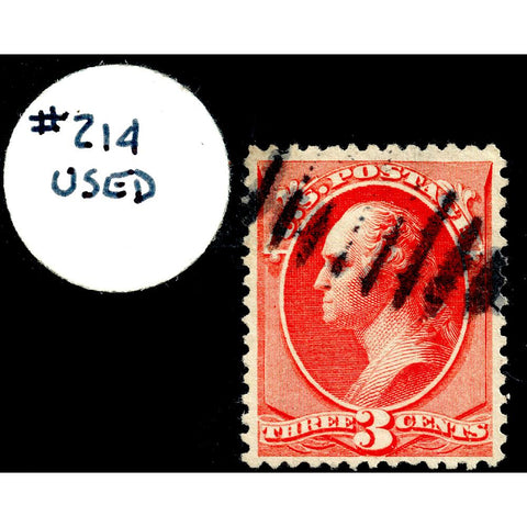 1887 3¢ George Washington Scott #214 - Used Big Margins XF