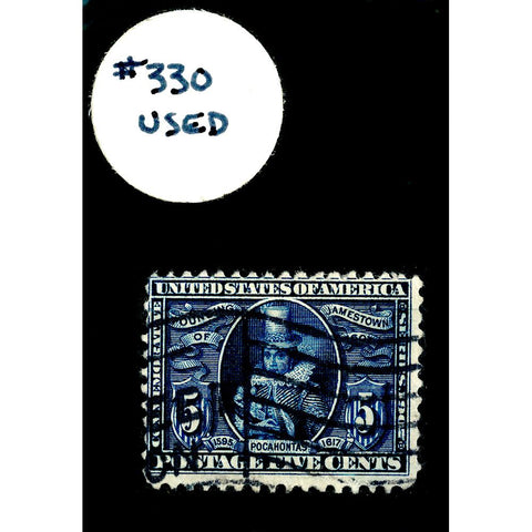 Scott #330 1907 5¢ Jamestown/Pocahontas - Used LH Fancy Flag Cancel F/VF