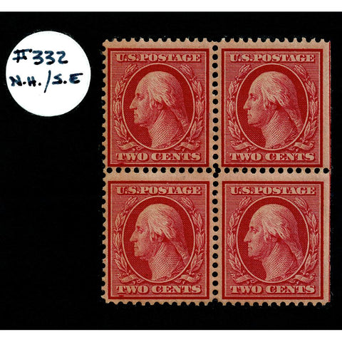 Scott #332 1908 2¢ George Washington Block of Four - Mint NH OG VF