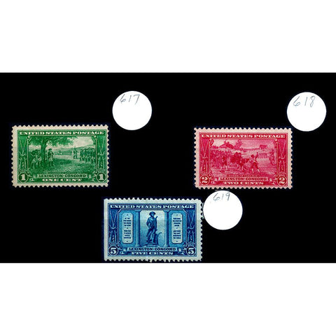 Scott #617-619 1925 1¢, 2¢, 5¢ Lexington-Concord - Mint NH OG VF/XF