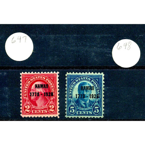 Scott #647 & 648 1928 2¢ & 5¢ Hawaii Overprint - VF NH OG