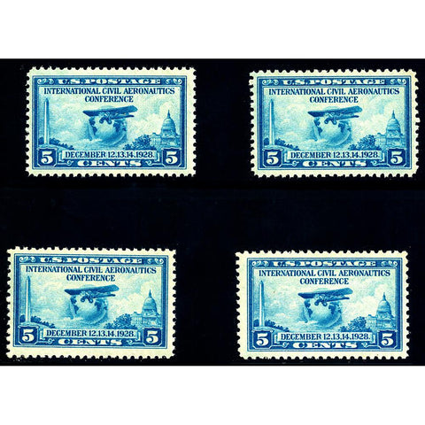 Set of Four 1928 5¢ Civil Aeronautics Scott #650 - Mint NH OG VF