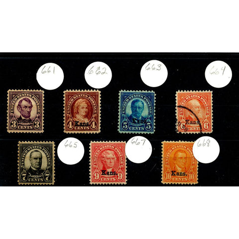 1929 3¢ to 10¢ Kansas Overprints Scott #661-668