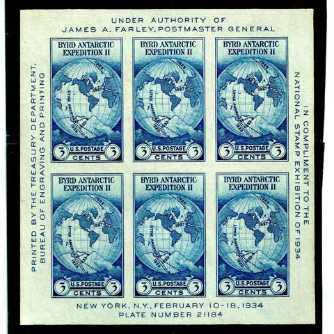 Scott #735 1934 3¢ Byrd Antarctic Expedition Souvenir Sheet - VF MNH