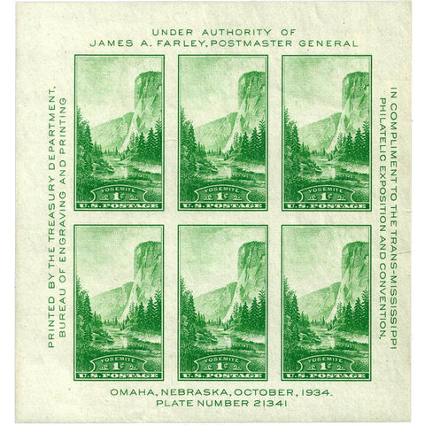 Scott #751 1934 1¢ Yosemite Souvenir Sheet - VF MNH