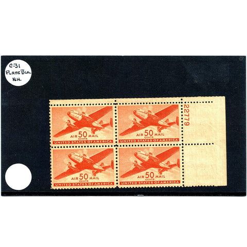 Scott #C-31 1941 50¢ Twin Engine Air Mail Plate Bock of 4 - VF NH OG