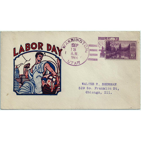 Sep 13 Labor Day, 1934 Labor Day Cachet & Fancy Labor Day Cancel