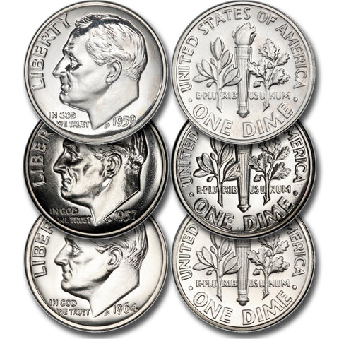 Six Different (1955-1964) Proof Silver Roosevelt Dimes Deal - Gem Proof