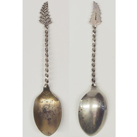 Vintage Leaf & Twisted Handle Sterling Silver Spoon