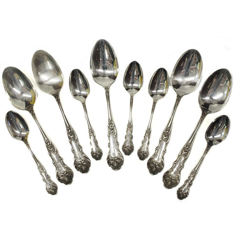 Set of 10 Antique Rogers Bros. Charter Oak Acorn Silver Plate Spoons