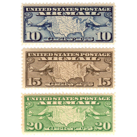 Set of Three United States Airmail Scott # C-7,8, & 9 Stamps - Mint V.F. N.H. O.G.