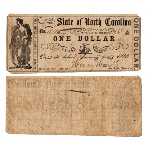 1861 $1 State of North Carolina Raleigh October 17 - F/VF