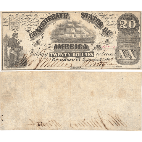 T-18 1861 $20 Confederate States of America Note (PF-16/Cr. 116) - Crisp Very Fine