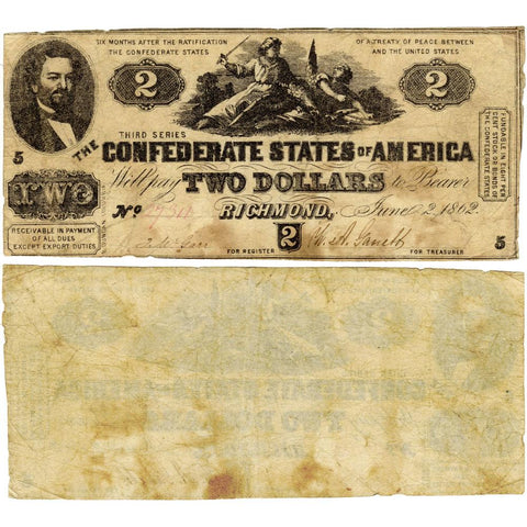 T-42 Jun. 2 1862 $2 Confederate States of America (C.S.A.) PF-5/Cr. 337 - Fine