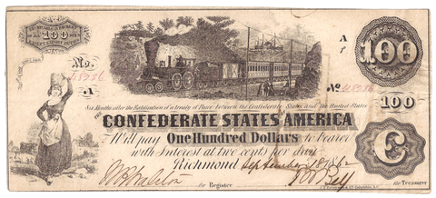 T-40 Sept. 18 1862 $100 Confederate States of America (C.S.A.) PF-4/Unl ~ AU/Uncirculated