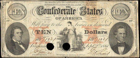 T-26 Sept. 2 1861 $10 Confederate States of America (C.S.A.) PF-21/Cr.191 - Fine/Very Fine POC