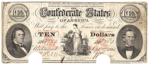 T-26 Sept. 2 1861 $10 Confederate States of America (C.S.A.) PF-21/Cr.191 - Very Fine+ COC