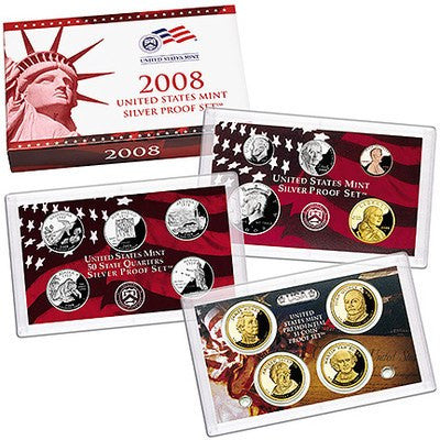 2008-S Statehood 14 Coin Silver Proof Set, In Original Mint Box with COA