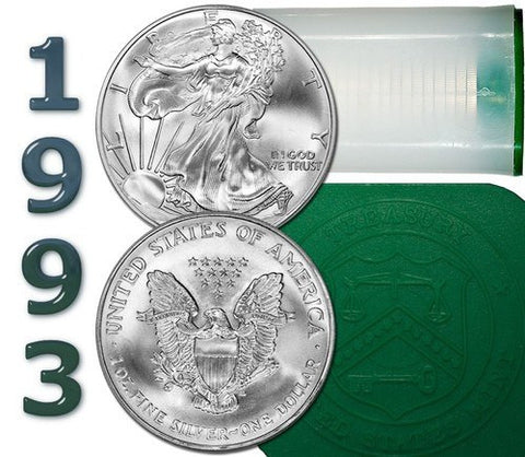 1993 American Silver Eagle Mint Original Mint Roll of 20 - Now Only 3 Rolls Available at This Pricing