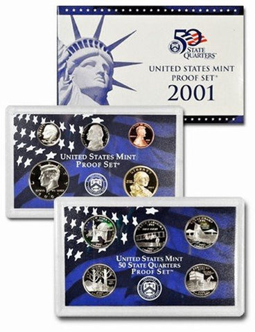 2001-S Statehood Clad 10 Coin Proof Set, In Original Mint Box with COA
