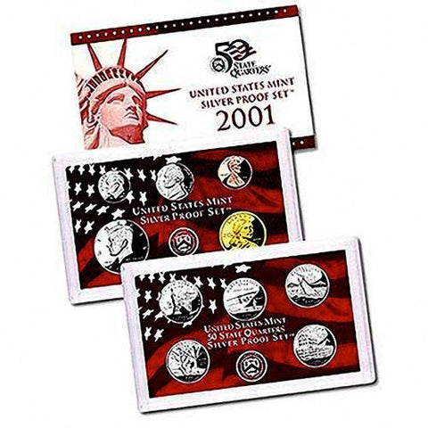 2001-S Statehood Silver 10 Coin Proof Set, In Original Mint Box with COA
