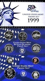 1999-S Statehood Clad 9 Coin Proof Set In Original Mint Box with COA