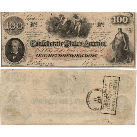 T-41 Aug. 28th 1862 $100 Confederate States of America (C.S.A.) PF-11/Cr.319A - Crisp Very Fine