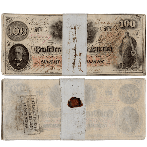 Pack of 30 T-41 1862 $100 Confederate States of America (C.S.A.) Notes ~ Crisp Very Fine to XF/AU