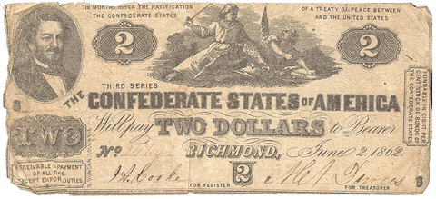 T-42 Jun. 2 1862 $2 Confederate States of America (C.S.A.) - Very Good