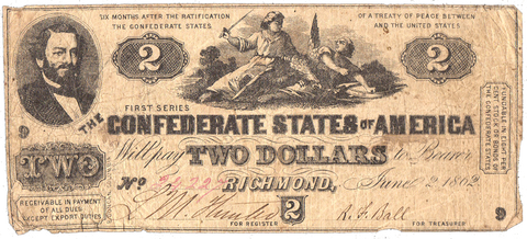 T-42 Jun. 2 1862 $2 Confederate States of America (C.S.A.) PF-2/Cr.355 - Fine