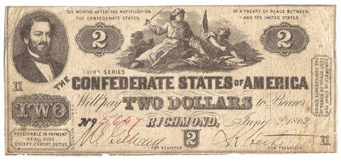 T-42 Jun. 2 1862 $2 Confederate States of America (C.S.A.) PF-5/Cr.337 - Choice Fine
