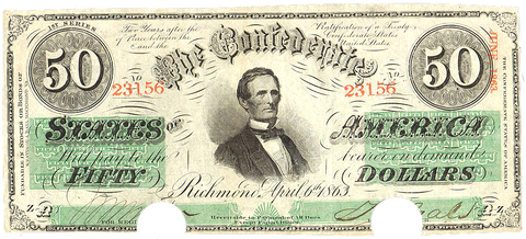 T-57 Apr. 6 1863 $50 Confederate States of America (C.S.A.) PF-3/Cr.408 ~ XF COC