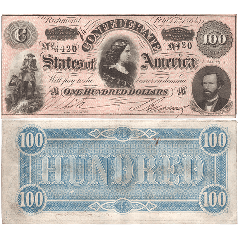 T-65 Feb. 17 1864 $100 Confederate States of America (C.S.A.) PF-3/Cr.494 ~ About Uncirculated+
