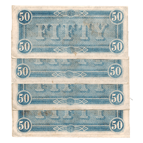 Four Consecutive T-66 1864 $50 Confederate States of America Notes - XF/AU